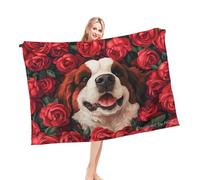 Coperta Pile Singolo Saint Bernard Dog Flower Roses Flower Morbida Coperta in Flanella Decorativa Plaid Pile di Flanella per intérieur Divano Sedia Ufficio