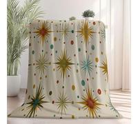 Coperta Pile Stelle retrò geometriche Coperta Plaid Pile Divano Blanket in Flanella, 220 x 260 cm Coperta Letto Bambini Calore Morbida, Coperta Leggera Per Campeggio Beige