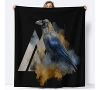 Coperta Pile Stile Fantasy Valknut E Rune Corvi 180 x 220 cm Coperte Flanella Singolo Caldo, Nero Coperte Plaid Pile Sherpa Letto Divano Coperta Invernale