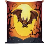 Coperta Pipistrelli Luna Piena Orrore Pile Divano Morbida Coperte per Letto Singolo Matrimoniale Marrone Giallo Soffice e Calda Coperta Pile Invernale per Bambini Adulti 220 x 260 cm