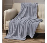 Coperta Plaid 170 x 190 cm Accogliente e Spessa Coperta Calda Morbida/Leggera/Soffice per Divano, Letto, Viaggi, Grigio Chiaro