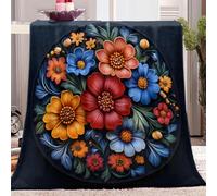 Coperta Plaid Copriletto Coperta per Divano Blanket Copriletto Singolo | Morbido Spessore Flanella Lana di Agnello,Durevole Comodità Traspirabile,Facile da Curare,Fiore Circolo Blu 100x150cm
