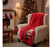 Coperta plaid da divano 130x160 con ricamo Gatto Miao fondo rosso