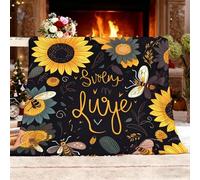 Coperta Plaid di Flanella Sherpa Letto Singolo Cartone Animato Girasole Ape Copridivano in Microfibra Morbida, Nero Coperta Termica per Plaid Divano Copriletto L 100x130 cm