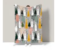 Coperta Plaid In Pile Di Flanella, Morbido Durevole E Caldo Coniglio Dei Cartoni Animati Foresta Degli Animali Stampa Peluche Leggera Coperte Copriletti Per Letto Divano, Grigio Carbone, 130X150Cm
