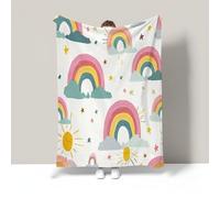 Coperta Plaid In Pile Di Flanella, Morbido Durevole E Caldo Stampa Sole Arcobaleno Carino Bohémien Peluche Coperte Copriletti Per Letto Divano Soggiorno (Crema, 150X200Cm)