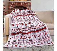 Coperta Plaid in Pile Reversibile con Motivo a Fiocco di Neve, Coperta Natalizia in Pile Microfibra, Coperta Sherpa Morbida e Soffice, Coperta Decorativa Natalizia per Divano Letto Stile A 160x200cm