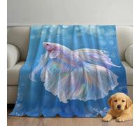 Coperta Plaid Invernale Morbida Calda, Coperta in Microfibra Pile per Divano Letto e Copriletto Sensazione Cashmere, Animali Pesce Betta Acqua Blu Sognante Decorativa Casa - Blu Cielo - 150 x 200 cm