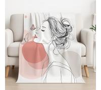 Coperta Plaid Leggera e Accogliente Coperta Pile Illustrazione Elegante Farfalla Donna Super Calda Invernale Plaid Flanella Retro Adatta per Letto e Divano Double (Bianco Rosa, 200cm x 230cm)