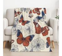 Coperta Plaid Leggera e Accogliente Coperta Pile Illustrazione Elegante Farfalla Fiore Super Calda Invernale Plaid Flanella Retro Adatta per Letto e Divano Double (Beige Arancione, 120cm x 150cm)
