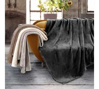 Coperta Plaid Matrimoniale Boston Tinta Unita 200x240 CM Morbida Flannel (200x240 cm, Antracite)