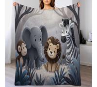 Coperta Plaid Pile, Coperta Letto Matrimoniale 150 X 200 Cm Flanella, Divano Caldo Morbida - Animali Dei Cartoni Animati Per Letto Divano Sedia Culla Tutte Le Stagioni,Grigio Elefanti, Zebre Scimmie