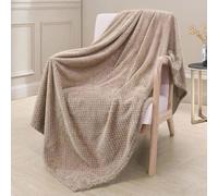 Coperta Plaid Pile di Flanella 130 x 250 cm Super Morbida, Calda Invernale Coperta Pile Singolo per L'Autunno e l'inverno, Cachi