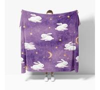 Coperta Plaid Pile di Flanella 180x200 cm, Stampa di Coniglio Dei Cartoni Animati Calda e Morbida Coperta Pelosa Per Letto Matrimoniale, Viola Coperta Morbida Leggera per Divano, Campeggio e Viaggi