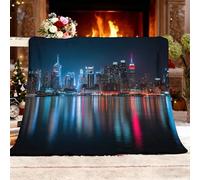 Coperta Plaid Pile di Flanella Coperta Calda Vista Notturna Della Città Moderna Soffice Coperta in pile Sherpa 150x200 cm Blu per Divani, Copriletto, Coperta da Viaggio, Morbida, Lavabile