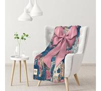 Coperta Plaid Pinks Bow Vintage Paris Art Eiffel Tower Blue Butterfly Soffice Coperta in Flanella Calda Plaid Pile per Adulti Ufficio Soggiorno M