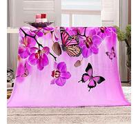 Coperta Plaid Singolo 80x150 Orchidee, 3D Stampata Coperte Flanella Farfalla Viola, Fluffy E Termica E Morbida Blanket, Coperta Divano for Adulto E Bambino