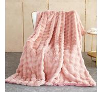 Coperta Plaid Super Morbida Pile Peluche di Coniglio Caldo e Spesso 130 x 160 cm, 1000 g/m² Divano Coperta Fluffy di Alta Qualità, Versatile Coperta Matrimoniale per Camera da Letto Viaggi, Rosa