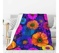 Coperta Plaid Vibrant Psychedelic Flower Mix with Bright Petals Spots Leggera Coperta Termica Morbida Plaid Pile Blanket per Camera da Letto Sedia Ufficio Soggiorno M