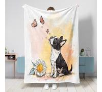 Coperta primaverile per cani Boston Terrier, 101 x 127 cm, con girasole, pianta e fiore, calda, soffice e accogliente, in flanella, per camera da letto, campeggio, viaggi, divano per animali domestici