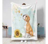 Coperta primaverile per cani boxer, 101 x 127 cm, con girasole, pianta e fiore, calda e soffice, in flanella, per camera da letto, campeggio, divano, decorazione per animali domestici
