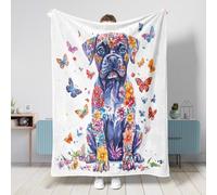 Coperta primaverile per cani boxer, 101 x 127 cm, graziose farfalle floreali calde, soffici e pelose, in flanella, per camera da letto, campeggio, divano, decorazione per animali domestici