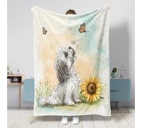 Coperta primaverile per cani Shih Tzu, 127 x 152 cm, con girasole, pianta e fiore, calda, soffice e accogliente, coperta in flanella per camera da letto, campeggio, viaggi, divano per animali