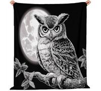 Coperta Primo piano del gufo alla luna piena Pile Divano Morbida Coperte per Letto Singolo Matrimoniale Nero Bianco Soffice e Calda Coperta Pile Invernale per Bambini Adulti 220 x 240 cm