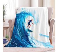 Coperta quattro stagioni pittura a olio onde dell'oceano surfisti per Divano Sedia, Morbidi Coperte Plaid Flanella bianco - Caldo Trapuntino Sherpa, Peluche Morbido Copriletto Letto, 150 x 200 cm