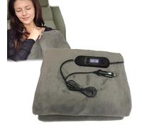 Coperta Riscaldata Per Auto - 100x70 Cm 12V 25W Pile Spazzolato Grigio | Coperta Da Viaggio Con Riscaldamento Elettrico, Impostazioni Del Timer Multi-temperatura, Divano Da Campeggio Per Viaggi All'ap