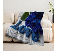 Coperta romantica floreale 100 x 130 cm morbida divano letto flanella | Coperta con lettere d'amore per bambini, decorazione per la TV, perfetta per pigiama party, campeggio, tutte le stagioni, blu