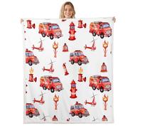 Coperta rossa con camion dei pompieri per bambini bambini ragazzi pompieri forniture modello coperta in pile, scala scala estintore coperta pelosa elicottero idrante coperta a tema fuoco decorazione