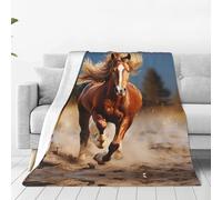 Coperta rossa con cavallo che corre stampato, coperta morbida in flanella, coperta calda in peluche, per tutte le stagioni