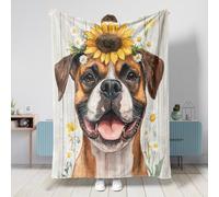 Coperta rustica per cani boxer, 101 x 127 cm, con girasole e margherite, calda, soffice e accogliente, in flanella, per camera da letto, campeggio, viaggi, divano e decorazione per animali domestici