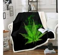 Coperta Sherpa con foglie di cannabis, coperta in pile con foglie di marijuana, per bambini, ragazzi, uomini, adulti, marijuana, foglie verdi, coperta in peluche, coperta fuzzy per divano, letto,