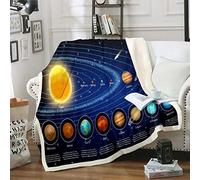 Coperta Sherpa con solare, coperta in pile per bambini, ragazzi, ragazze, universali, pianeti, coperta in peluche, per divano, letto, divano, divano, bambino, 70 x 100 cm