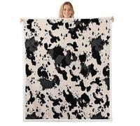 Coperta Sherpa in pile occidentale con stampa mucca Generic Queen 229x229 | Morbida e soffice coperta con stampa mucca effetto pelle di mucca, accogliente pile sherpa, stile boho rustico con animali,