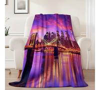 Coperta Sherpa per Divano Sedia Letto, Morbida e Accogliente Coperta in Flanella con Moderno Architettura Urbana Paesaggio Notturno - Viola Coperte e Copriletti per Autunno Inverno 220 x 240 cm