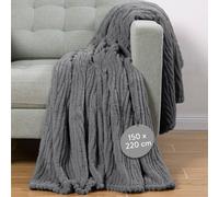 HOMELEVEL Coperta Sherpa - Plaid Pile Singolo Caldo - Pail con Motivo Jacquard - Morbida e Pelosa per Divano - Facile da Lavare - Calda Invernale per Letto - 150 x 220 cm - Grigio
