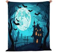 Coperta Silhouette della casa stregata dei pipistrelli Pile Divano Morbida Coperte per Letto Singolo Matrimoniale Blu Nero Soffice e Calda Coperta Pile Invernale per Bambini Adulti 220 x 240 cm