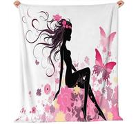 Coperta Silhouette di fiori di farfalla Pile Divano Morbida Coperte per Letto Singolo Matrimoniale Rosa Viola Soffice e Calda Coperta Pile Invernale per Bambini Adulti 220 x 240 cm
