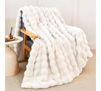 Coperta soffice con bolle per divano, lussuosa coperta in finta peluche a forma di coniglio, morbida, calda e accogliente, reversibile, testurizzata 3D, spessa, per letto, divano, soggiorno, camera da
