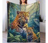 Coperta soffice con motivo a giaguaro e cucciolo nella foresta, per bambini, facile da pulire, enorme coperta per il letto, regalo per la sua amica, mamma, nonna, moglie, 50x60 pollici (127x152 cm)
