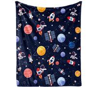 Coperta spaziale per ragazzi, morbida coperta in flanella a tema astronauta spaziale, per culla, accogliente, blu navy, razzo, galassia, pianeta, soffice, regalo per bambini appena nati, 80 x 120 cm