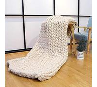 Coperta spessa in maglia grossa, intrecciata a mano, accogliente coperta all'uncinetto, tappetino da yoga, regalo decorativo (beige, 150 x 150 cm), perfetta per la decorazione della casa e il calore