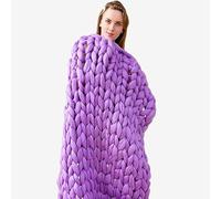 Coperta spessa lavorata a maglia grossa, lavorata a mano, copriletto accogliente, viola, decorativo, tappetino da yoga, idea regalo, morbida, grande, 150 x 150 cm, per la decorazione della casa