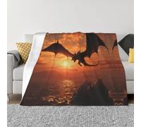 Coperta stampata con drago volante e tramonto, per tutte le stagioni, super morbida e accogliente, coperta in flanella calda per divano e letto