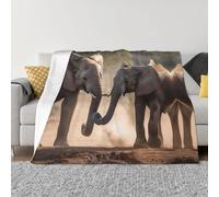Coperta stampata con due elefanti, per tutte le stagioni, super morbida e accogliente, coperta in flanella calda per divano e letto