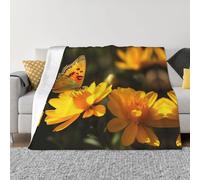 Coperta stampata con fiori gialli e farfalle, per tutte le stagioni, super morbida e accogliente, coperta in flanella calda per divano e letto