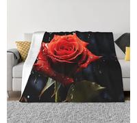 Coperta stampata con rosa rossa con schizzi rossi, per tutte le stagioni, super morbida e accogliente, coperta in flanella calda per divano e letto